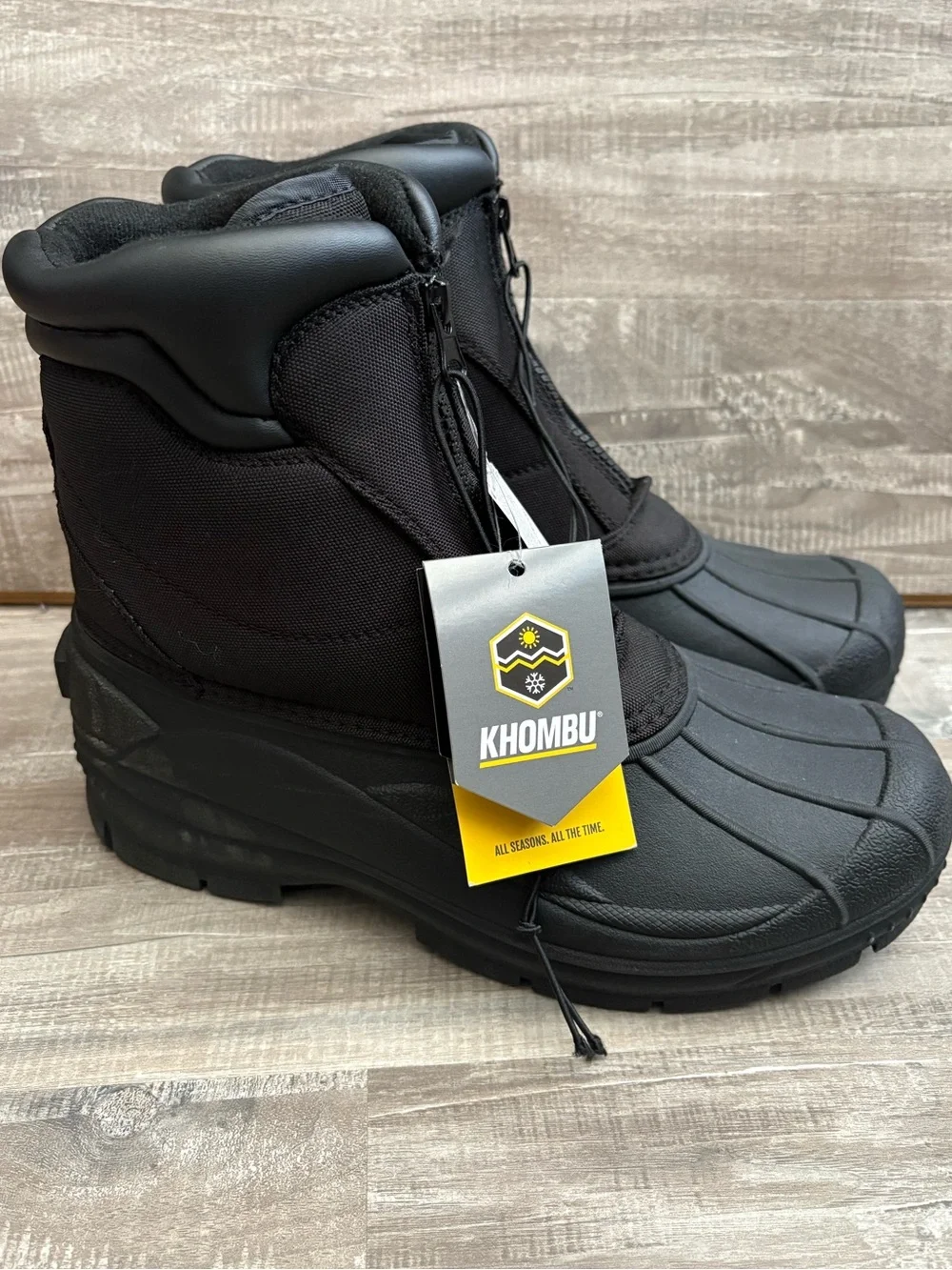 Khombu Men’s Black Waterproof Zip Winter Boots New Size 8